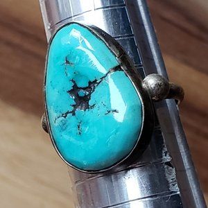 Handmade Genuine Blue Turquoise and 925 Sterling Silver Ring Size 6.75